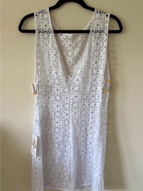 NWT BECCA White Crochet Tank Dress with Gold Accent Buckle Size M